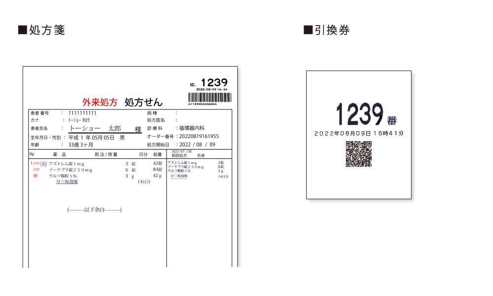 処方箋受付機 CPA-5 処方箋・引換券イメージ