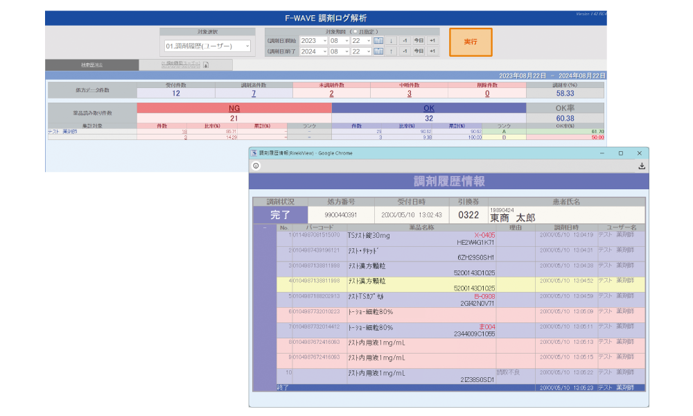 計数調剤管理システム F-WAVE システム画面